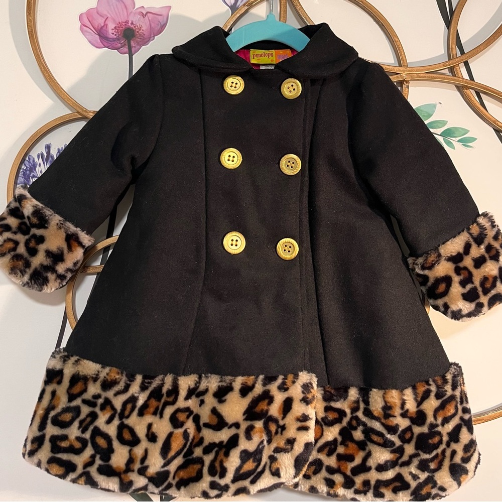 Penelope Mack Black Coat with Leopard Accents